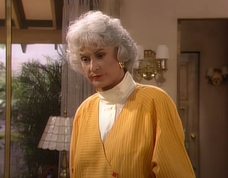 A visually captivating still taken from a pivotal moment in the television sitcom The Golden Girls (1985-1992)