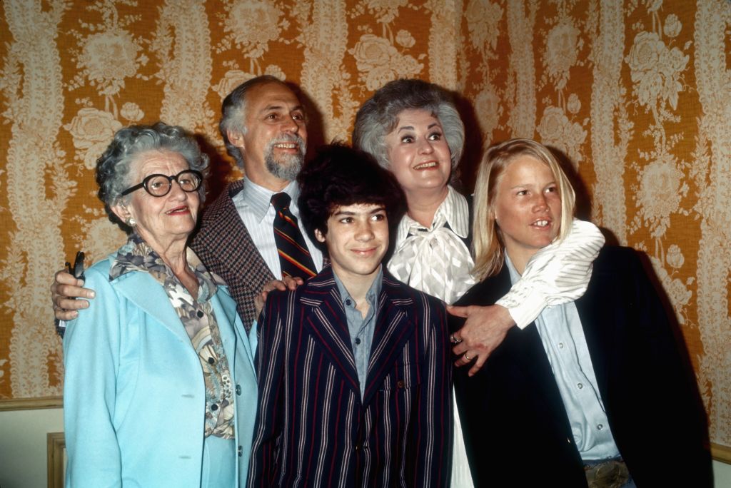 Actress Bea Arthur attends an event with her husband Gene Saks her sons and mother 1977