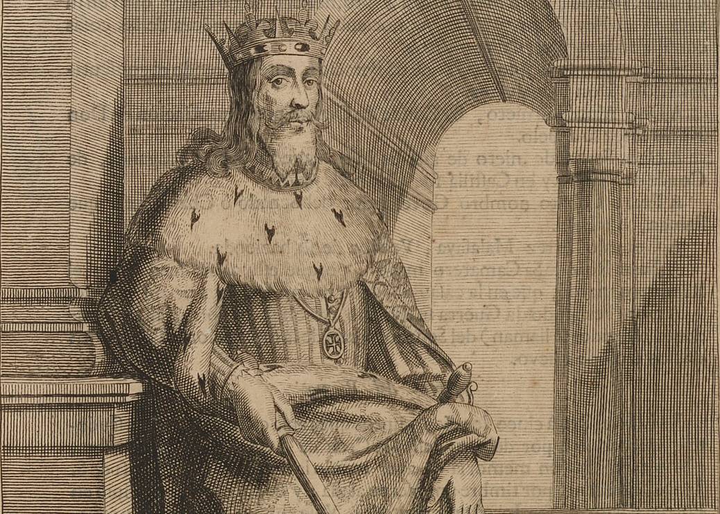 Edward I Of Portugal engraving in royal attire
