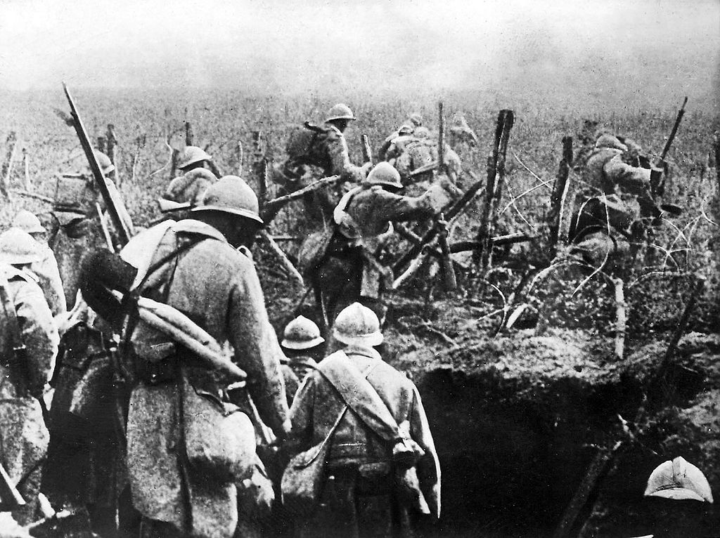 French attack from a trench at the Battle of Verdun, 1916
