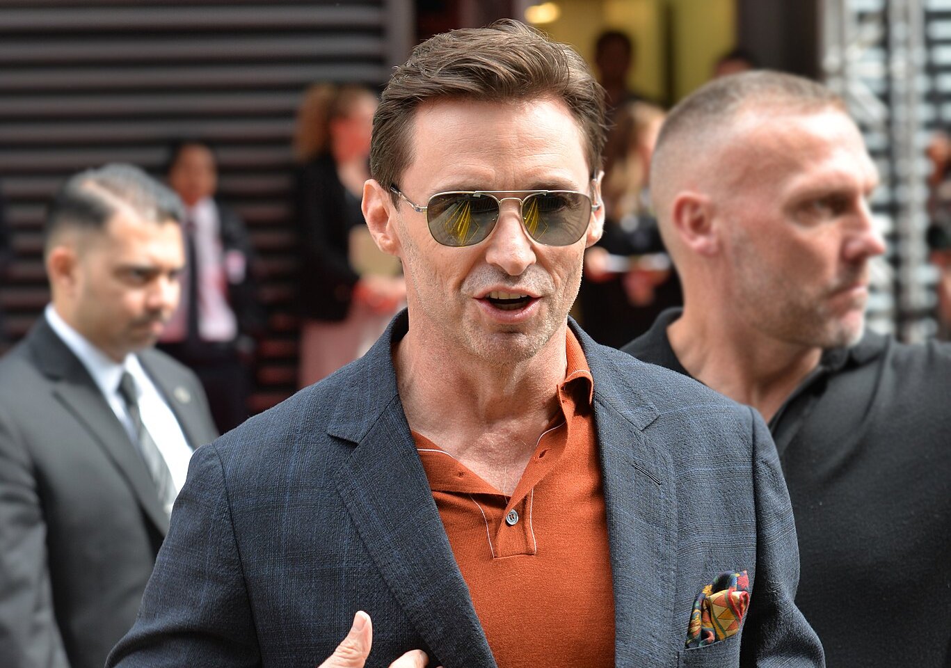 Hugh Jackman wearing sunglasses