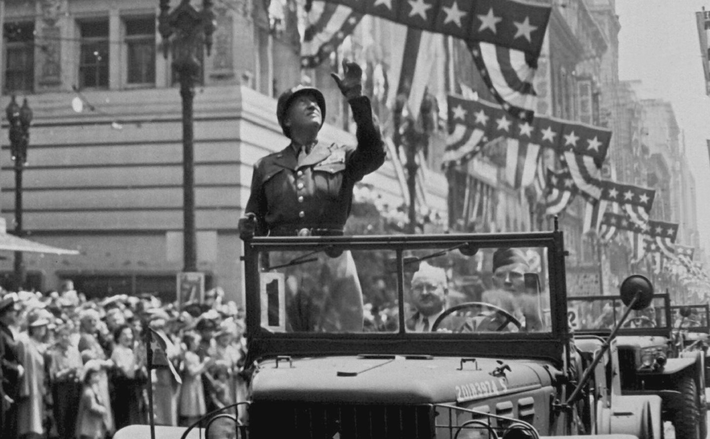 Patton during a welcome home parade in Los Angeles