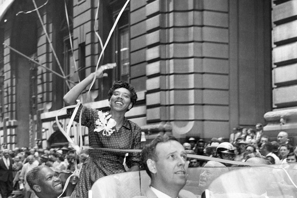 Althea Gibson in New York City after winning 1957 Wimbledon Championship