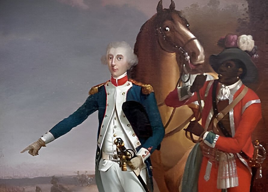 Marquis de La Fayette standing next to James Armistead