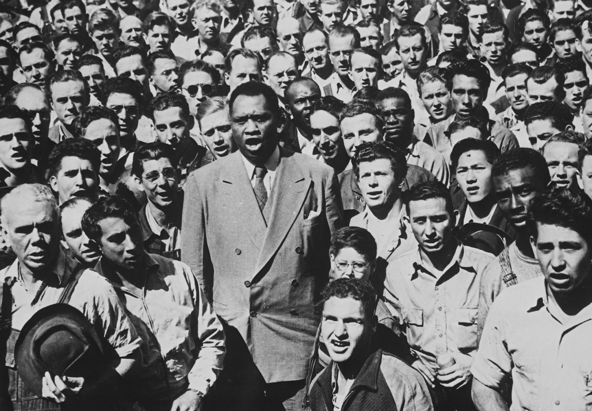 Paul Robeson, world famous baritone, leading Moore Shipyard