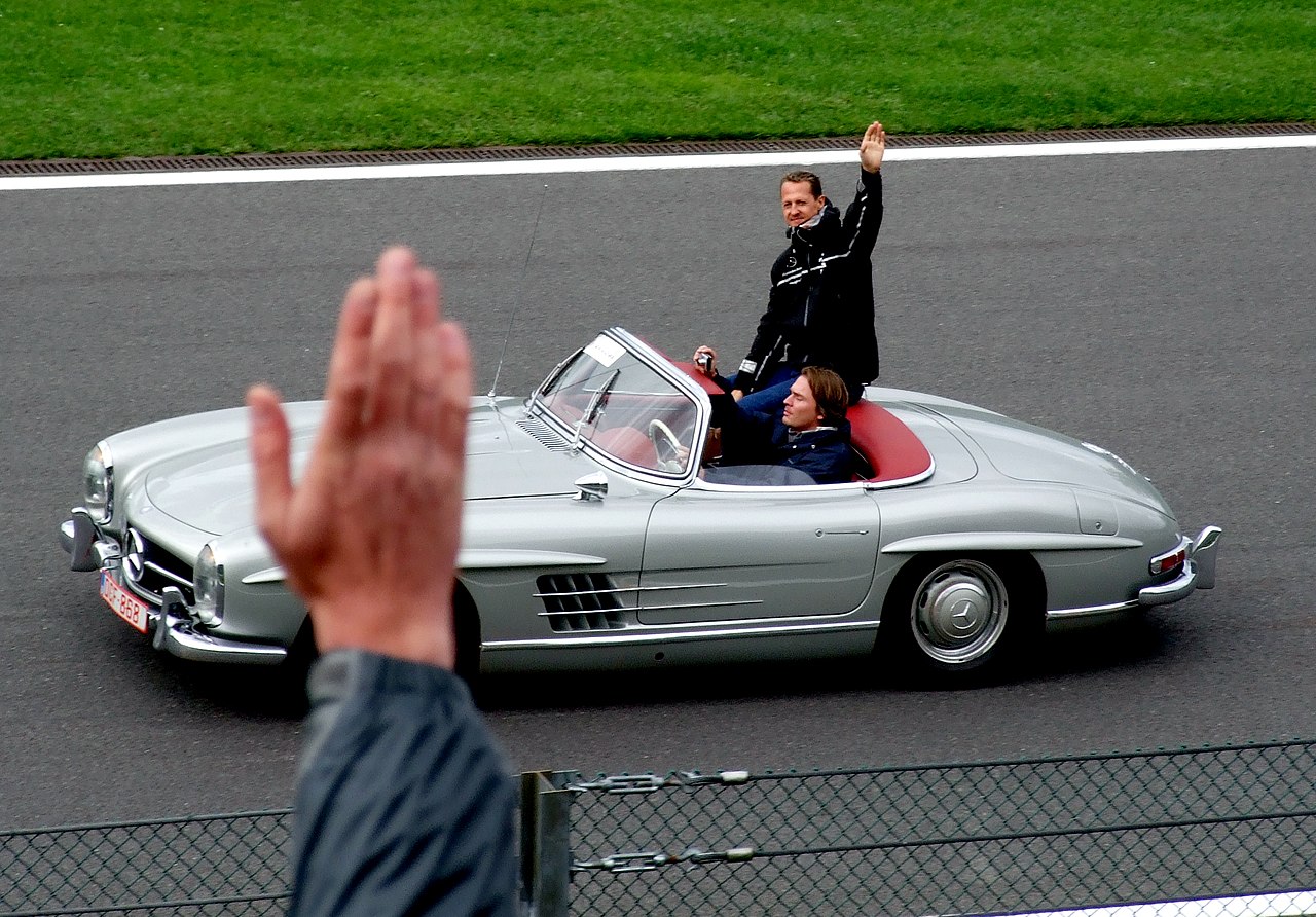 Michael Schumacher during the F1 driver's parade at the 2010 Belgian Grand Prix