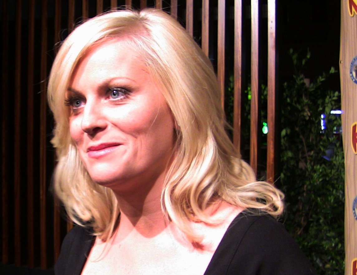 Actress Amy Poehler wearing black top at the premiere party