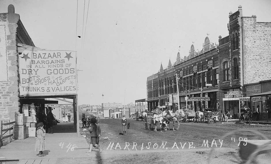 Harrison Ave, Guthrie, Oklahoma Territory, looking east from 1st St, May 1893