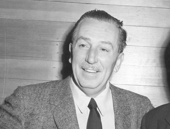 Grayscale Portrait Photo of American animator and film producer Walt Disney.