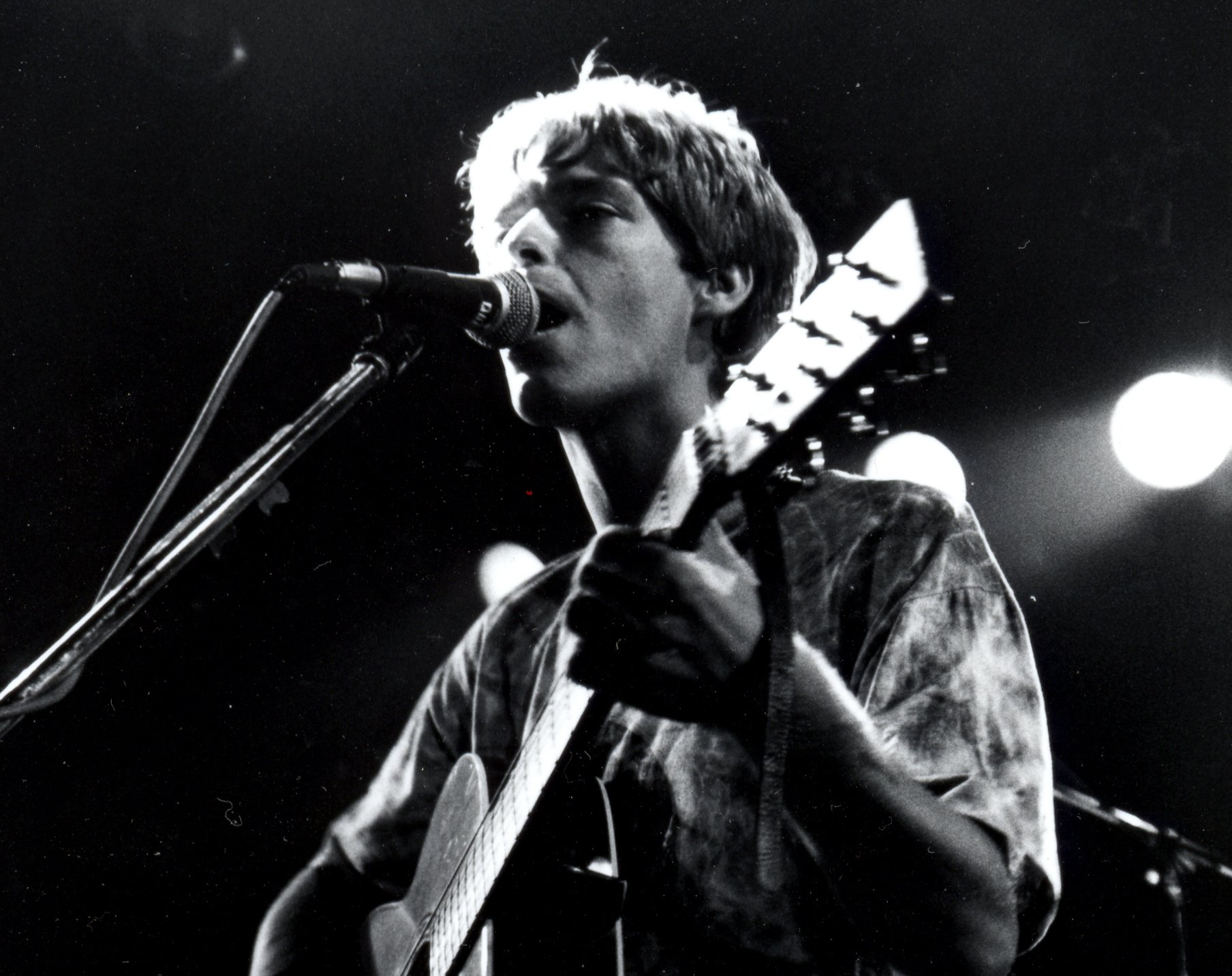 Grayscale Portrait Photo of Lee Mavers with The La's 1991