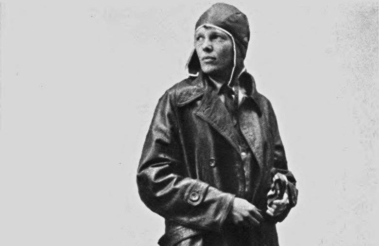 Amelia Earhart in a leather jacket