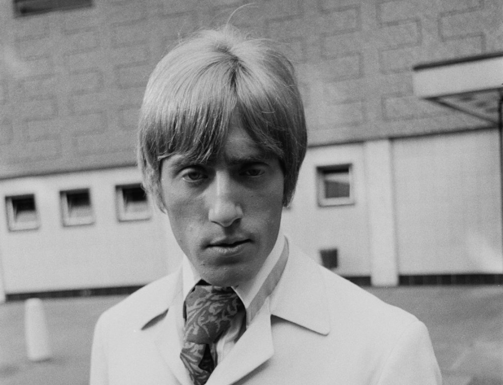 Roger Daltrey of rock group The Who posed in the courtyard of BBC Television Centre