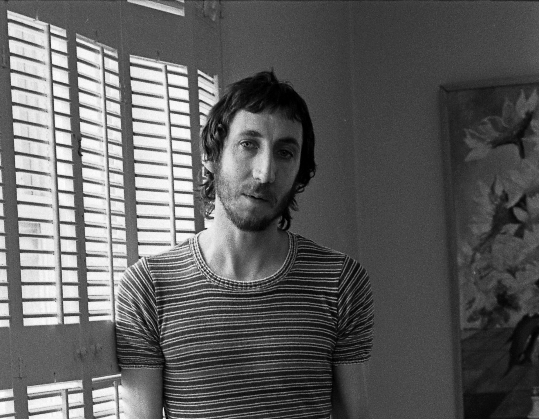 Grayscale Portrait Photo of English singer, musician and actor Pete Townshend