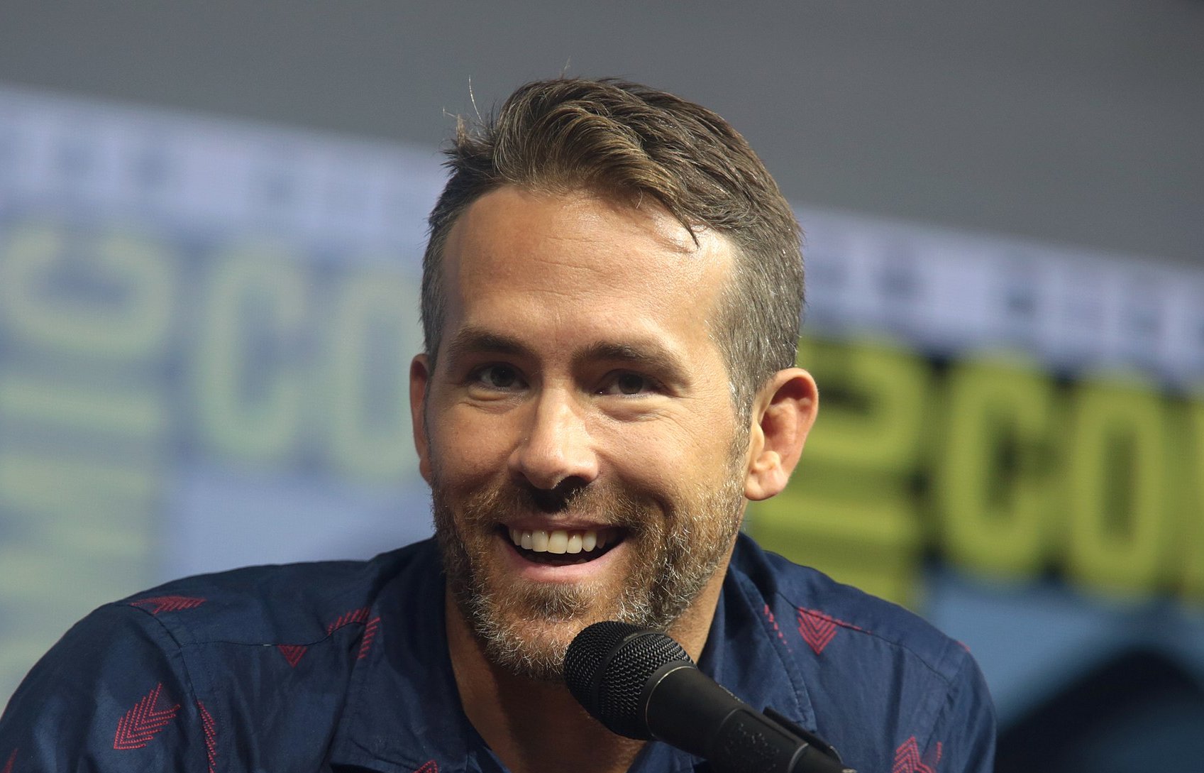 Ryan Reynolds speaking at the 2018 San Diego Comic Con International