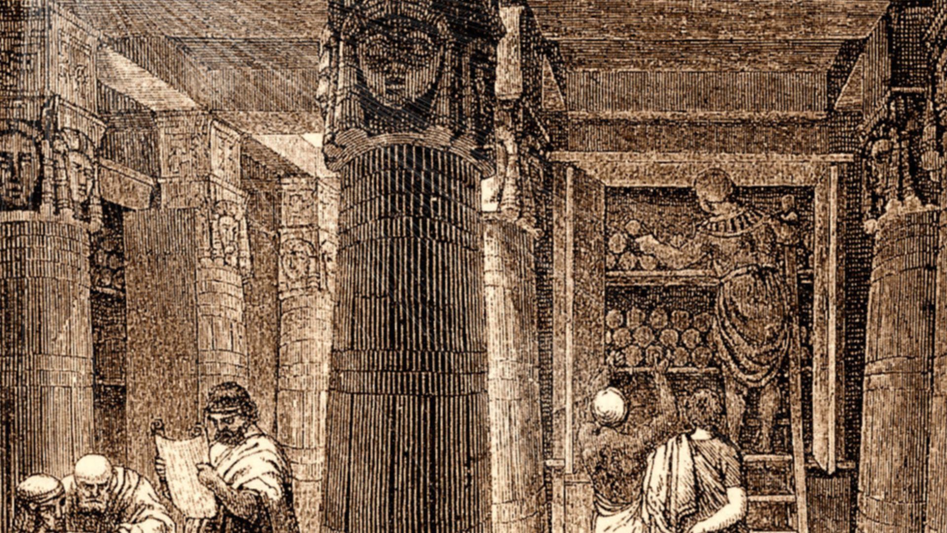 File:Library of Alexandria (sepia).jpg