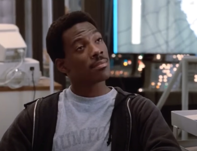 A visually captivating still taken from a pivotal moment in the film Beverly Hills Cop (1984)