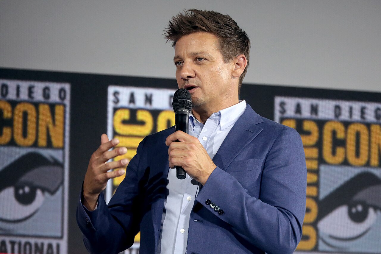 Jeremy Renner speaking at the 2019 San Diego Comic Con International