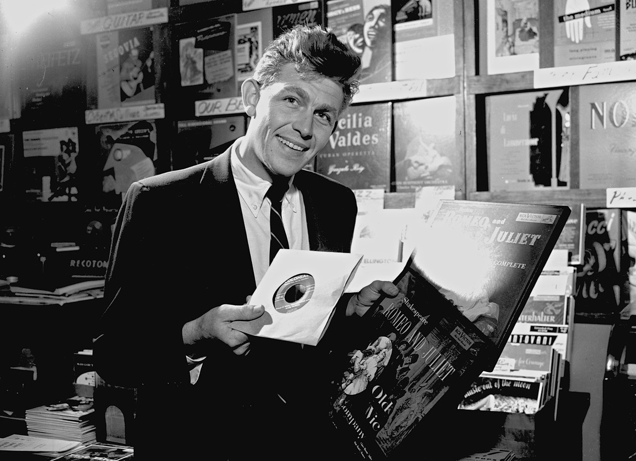 Andy Griffith in a suit at the Promo Tour 1950s