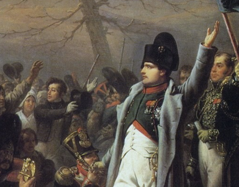 Napoleon greeted by the 7th Regiment led by Colonel Charles de la Bédoyère at Grenoble, 7 March 1815, after his escape from Elba
