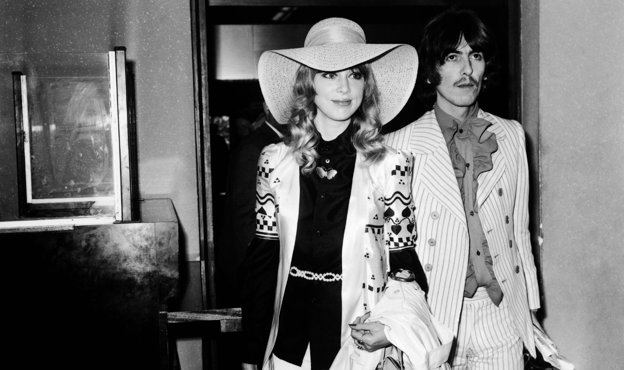 George And Patti George Harrison (1943 - 2001) of the Beatles with his wife, model Patti Boyd at London Airport, on their way to the Cannes film festival, 16th May 1968. 