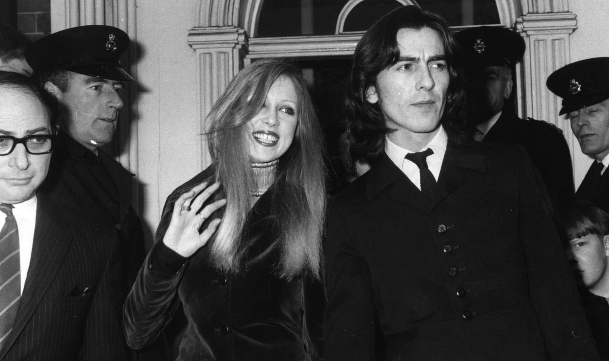 George And Patti 31st March 1969: George Harrison (1943 - 2001) of The Beatles with his wife Patti Boyd, as they leave Esher and Walton Magistrates Court, following a £250 fine for possession of cannabis.