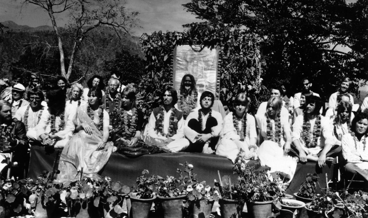 Beatles And Maharishi The Beatles and their wives at the Rishikesh in India with the Maharishi Mahesh Yogi, March 1968. The group includes Ringo Starr, Maureen Starkey, Jane Asher, Paul McCartney, George Harrison (1943 - 2001), Patti Boyd, Cynthia Lennon, John Lennon (1940 - 1980), Beatles roadie Mal Evans, Jenny Boyd, Prudence Farrow and Beach Boy Mike Love.