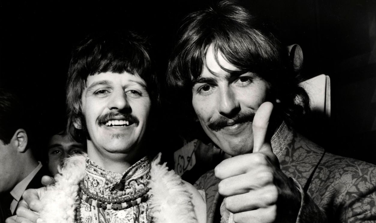Photo of Ringo STARR and George HARRISON and BEATLES UNITED KINGDOM - JUNE 24: ABBEY RD STUDIOS Photo of Ringo STARR and George HARRISON and BEATLES, L-R. Ringo Starr, George Harrison posed, doing thumbs up, at the 'All You Need Is Love' session 