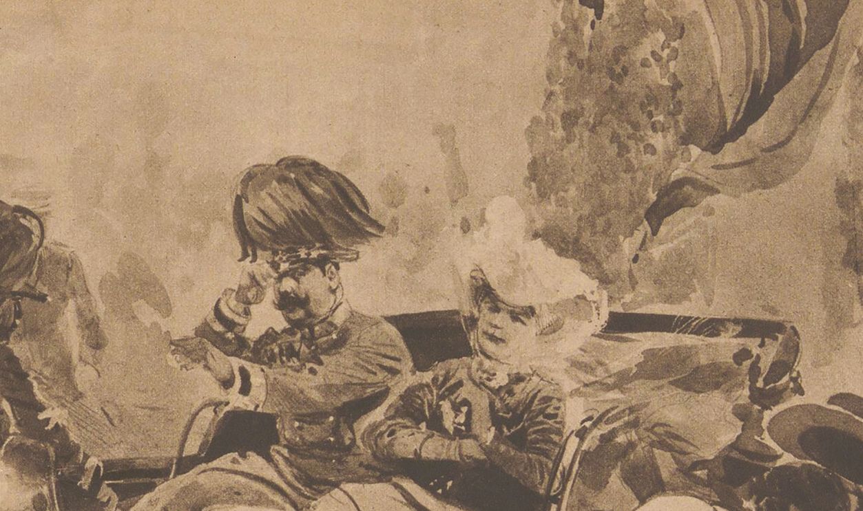 Gettyimages - 1309913996, The Assassination Of Archduke Franz Ferdinand Of Austria And His Wife In Sarajevo The Assassination of Archduke Franz Ferdinand of Austria and his wife in Sarajevo, 28th June 1914, 1914. Private Collection. Artist Anonymous.