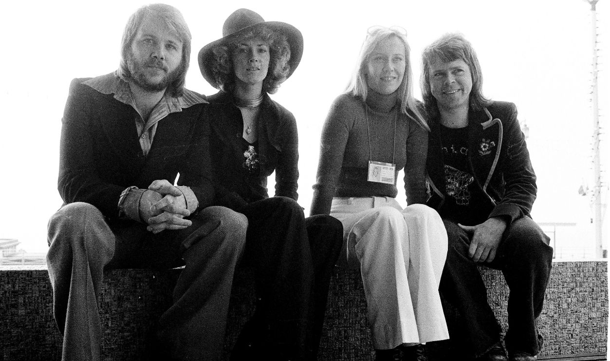 ABBA In Brighton Swedish pop group ABBA in Brighton, East Sussex, for the Eurovision Song Contest, April 1974. The group won the contest with their song 'Waterloo'. (L-R) Bjorn Ulvaeus, Anni-Frid Lyngstad, Agnetha Faltskog, Benny Andersson.