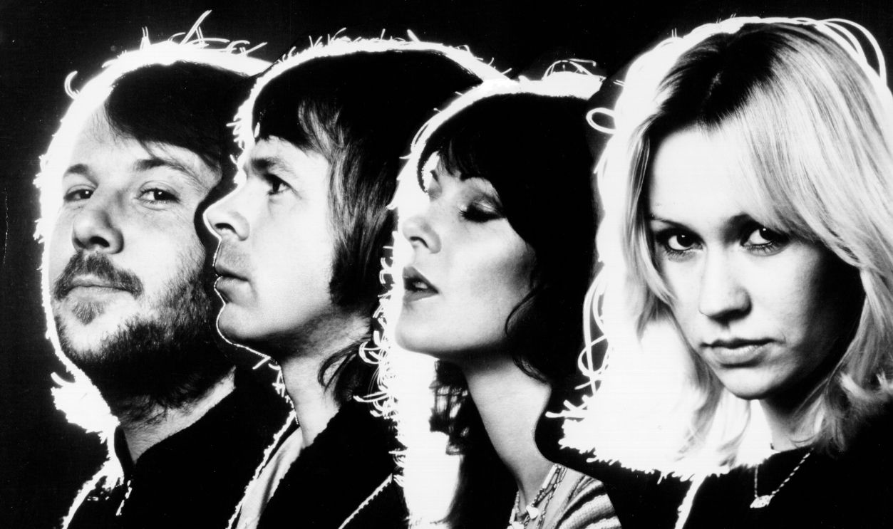 ABBA The Movie Poster Session Composite studio portrait of the four members of Swedish pop group ABBA, London, 1977. L-R Benny Andersson, Bjorn Ulvaeus, Anni-Frid Lyngstad and Agnetha Faltskog. The session was for the promotional poster for 'Abba: The Movie'.