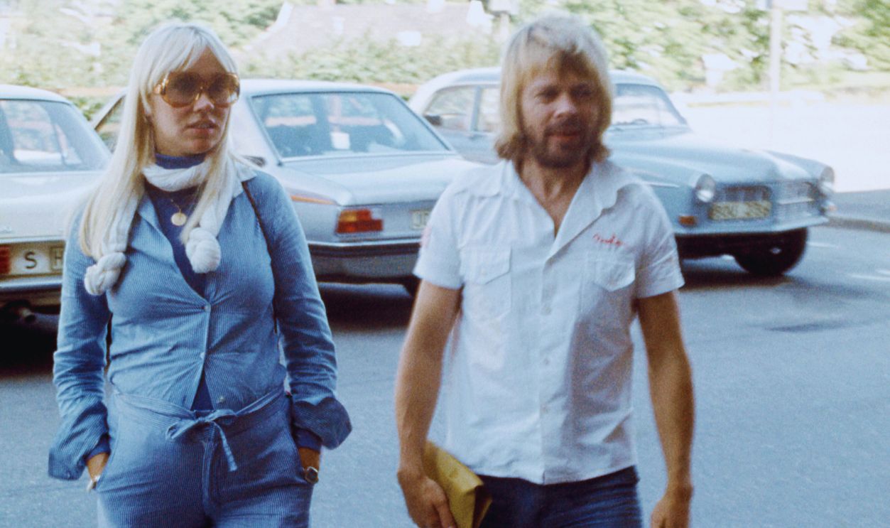 ABBA In Studio Swedish singer Agnetha Fältskog and husband, musician Björn Ulvaeus, of the supergroup ABBA, arrive at their Polar Studios in Stockholm, Sweden, circa 1977.