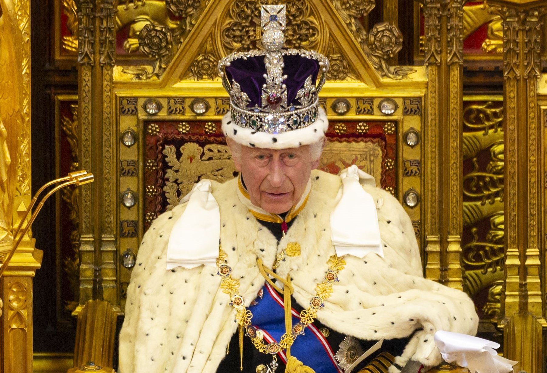 HM The King Charles III enthroned in the House of Lords