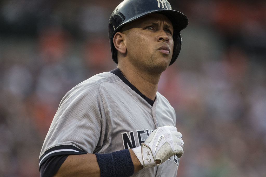 New York Yankee player Alex Rodriguez running the bases during a game