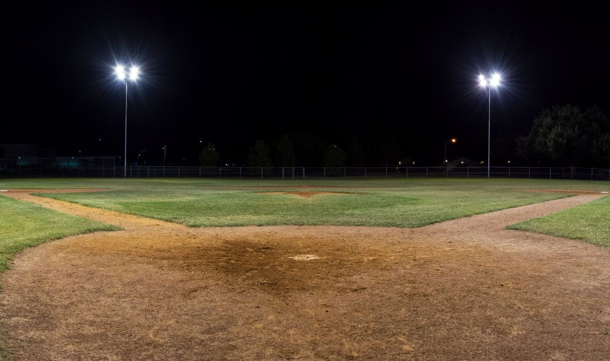 Bleachers under night sky