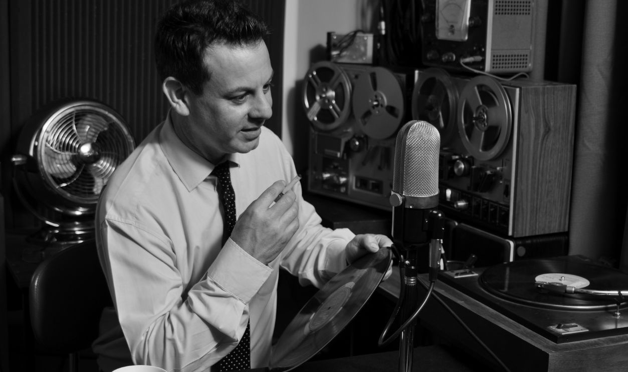 vintage radio DJ in studio