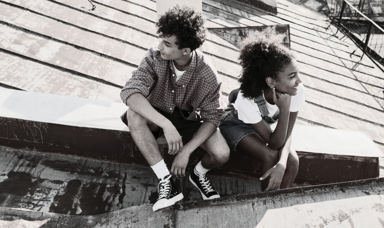 teenagers hanging out on rooftop