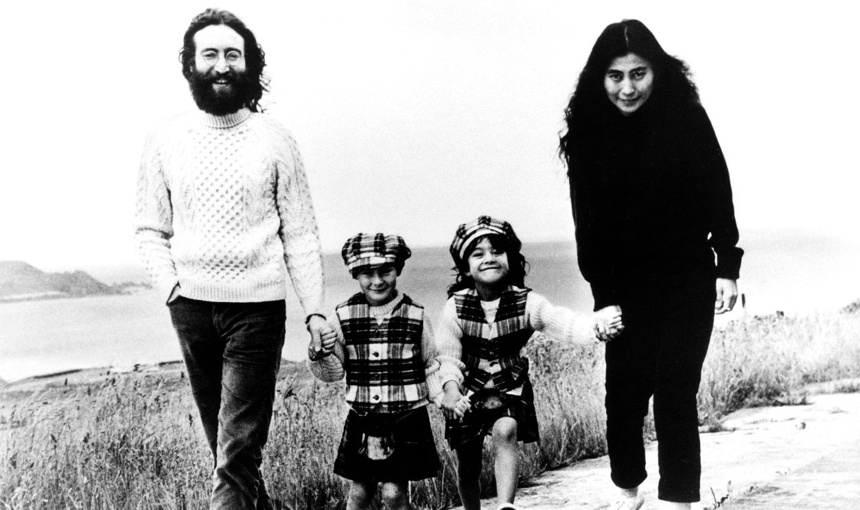 Gettyimages - 1450804218, John Lennon and Yoko Ono John Lennon and Yoko Ono with their children from previous marriages Julian Lennon, 6, and daughter Kyoko, 5, pictured taking a walk during their Scottish Holiday.