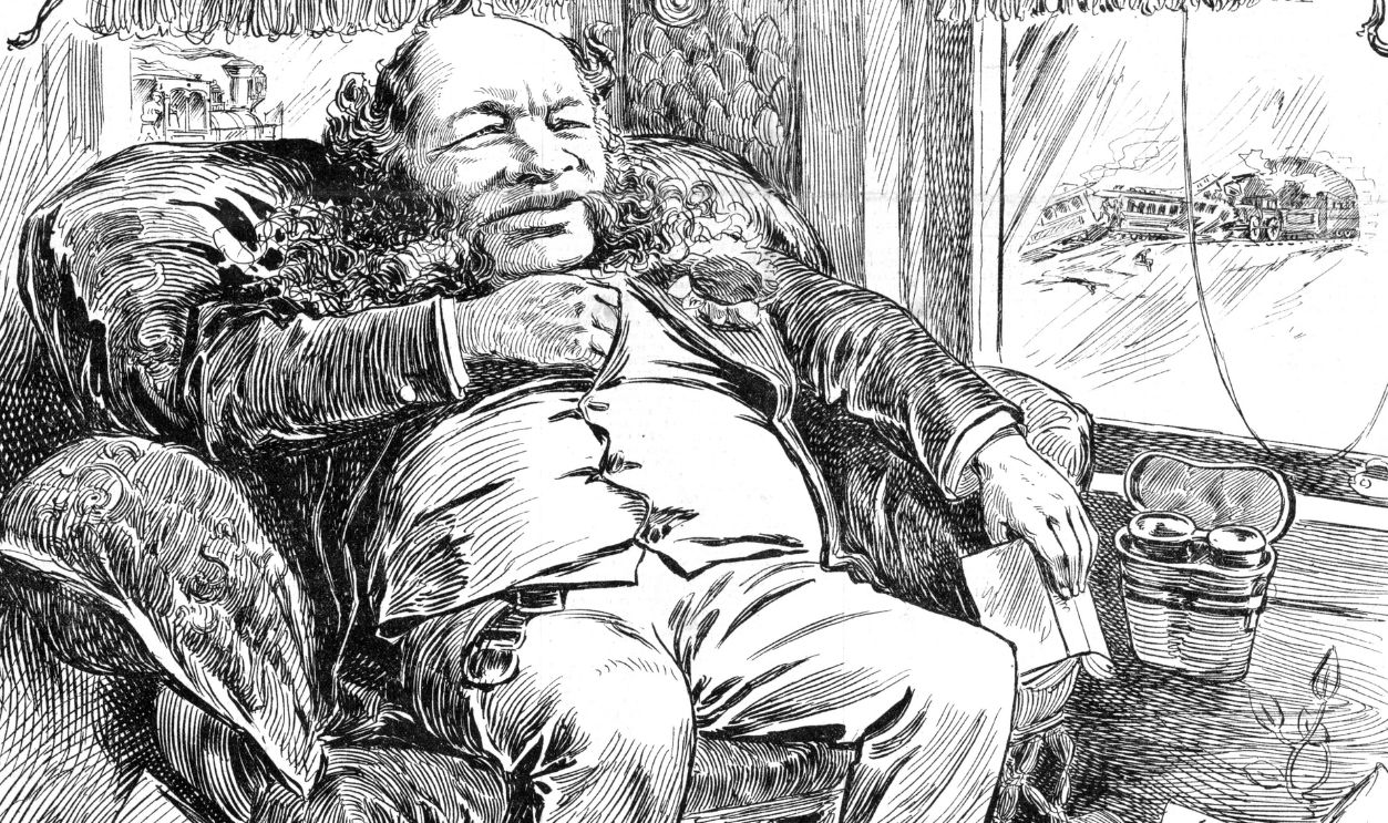   Gettyimages - 1167046502, The Public Be Damned Caricature of American businessman William Henry Vanderbilt (1821 - 1885) titled 'The Public Be --!' showing him seated in a train car and referencing his oft-quoted retort of 'The public be damned,' in response to a reporter's question, 1882.