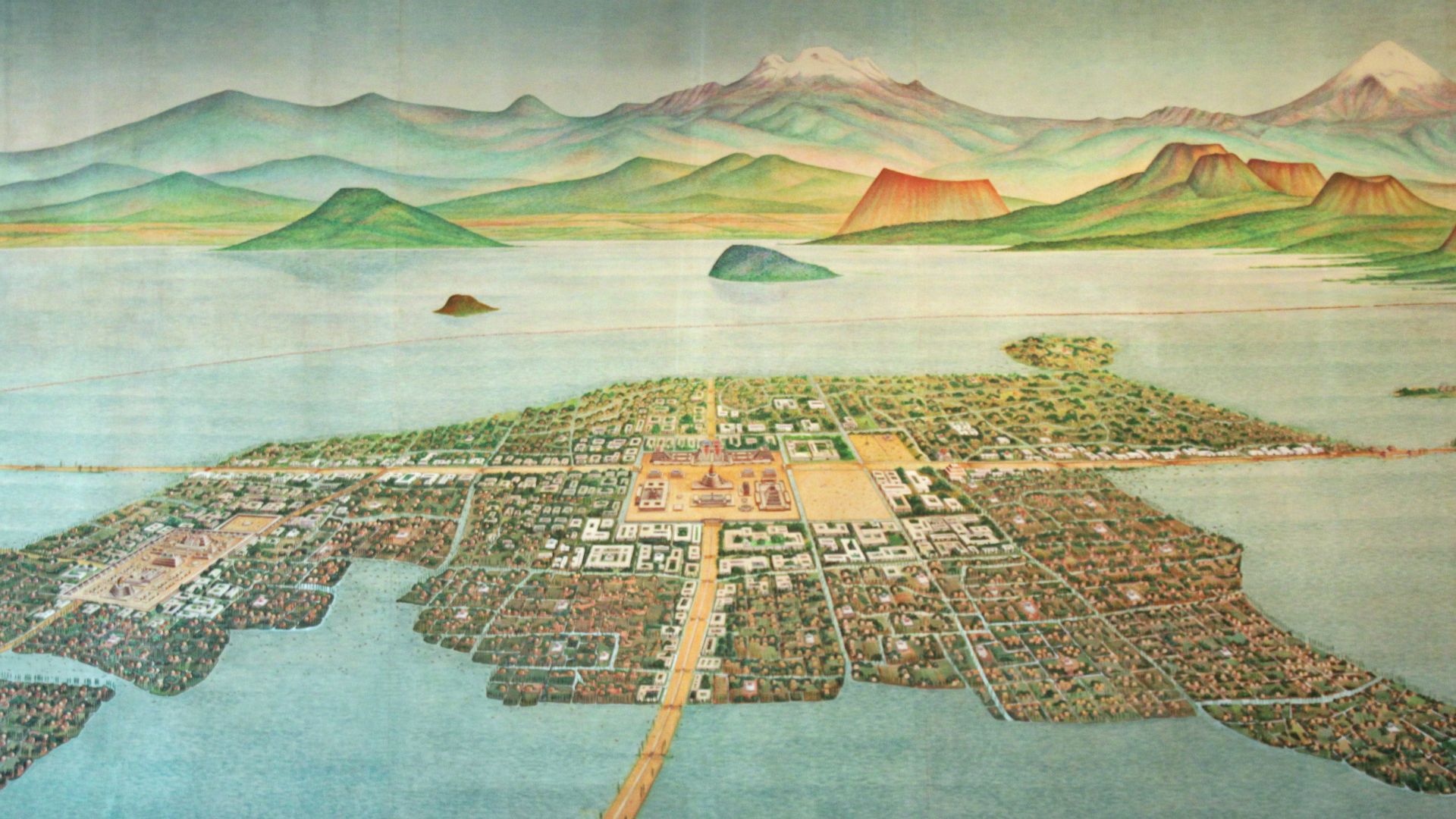 File:Painting of Tenochtitlan-Tlatelolco on Lake Texcoco (9755215791).jpg