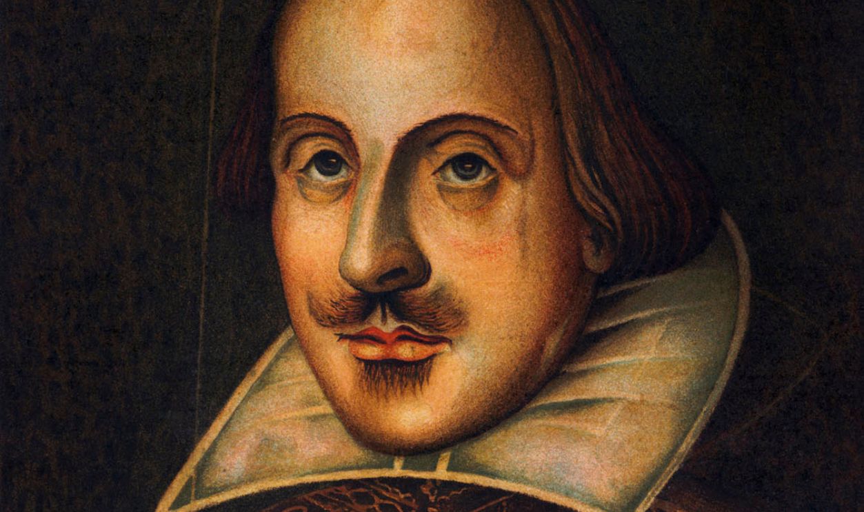 William Shakespeare - English author, playwright - portrait April 1564-May 3 1616 - copy from original in oils - 1609 - accepted as portrait engraved by Droeshout for 1623 Folio