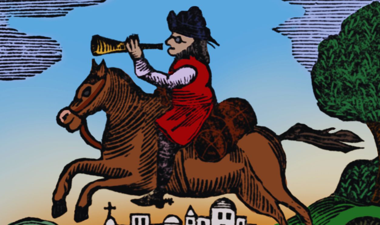 Gettyimages - 1348083977, Colonial Post Rider Colorized woodcut depicts a colonial post rider as he blows a bugle, circa 1770s. This illustration is thought to be a caricature of Benjamin Franklin, who was appointed the US's first postmaster general. 