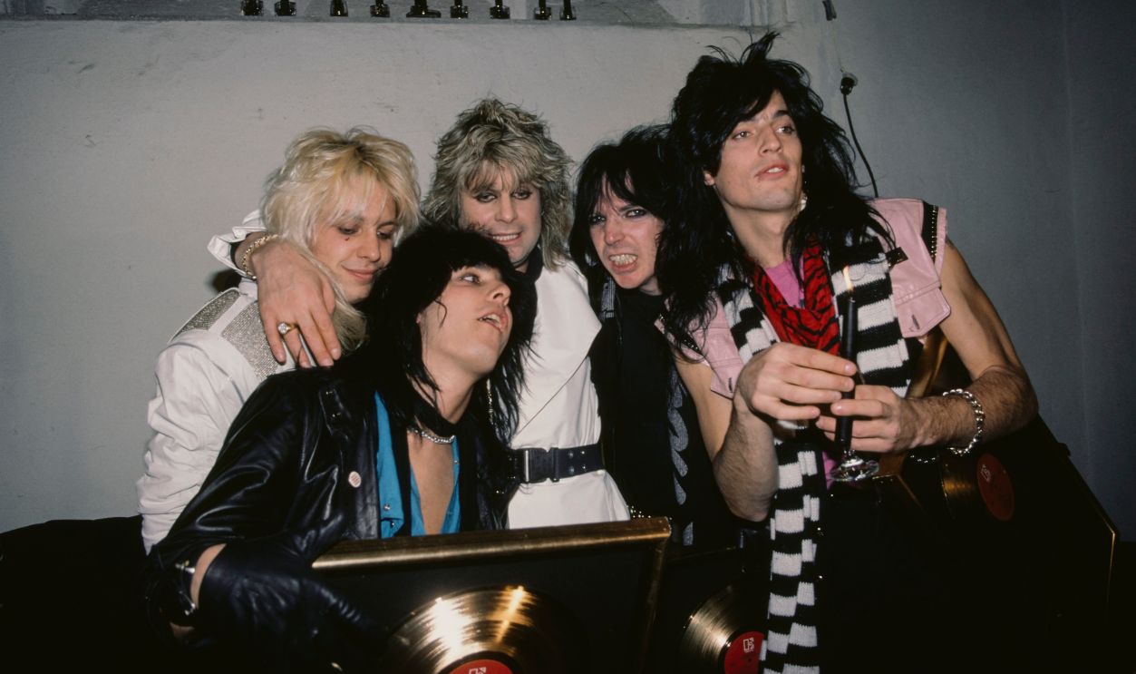 Gettyimages - 1398796161, 'Bark At The Moon' Tour Date After Party, 1984 American singer and musician Vince Neil, American musician and songwriter Nikki Sixx, British singer and songwriter Ozzy Osbourne, American guitarist Mick Mars, and American drummer Tommy Lee 
