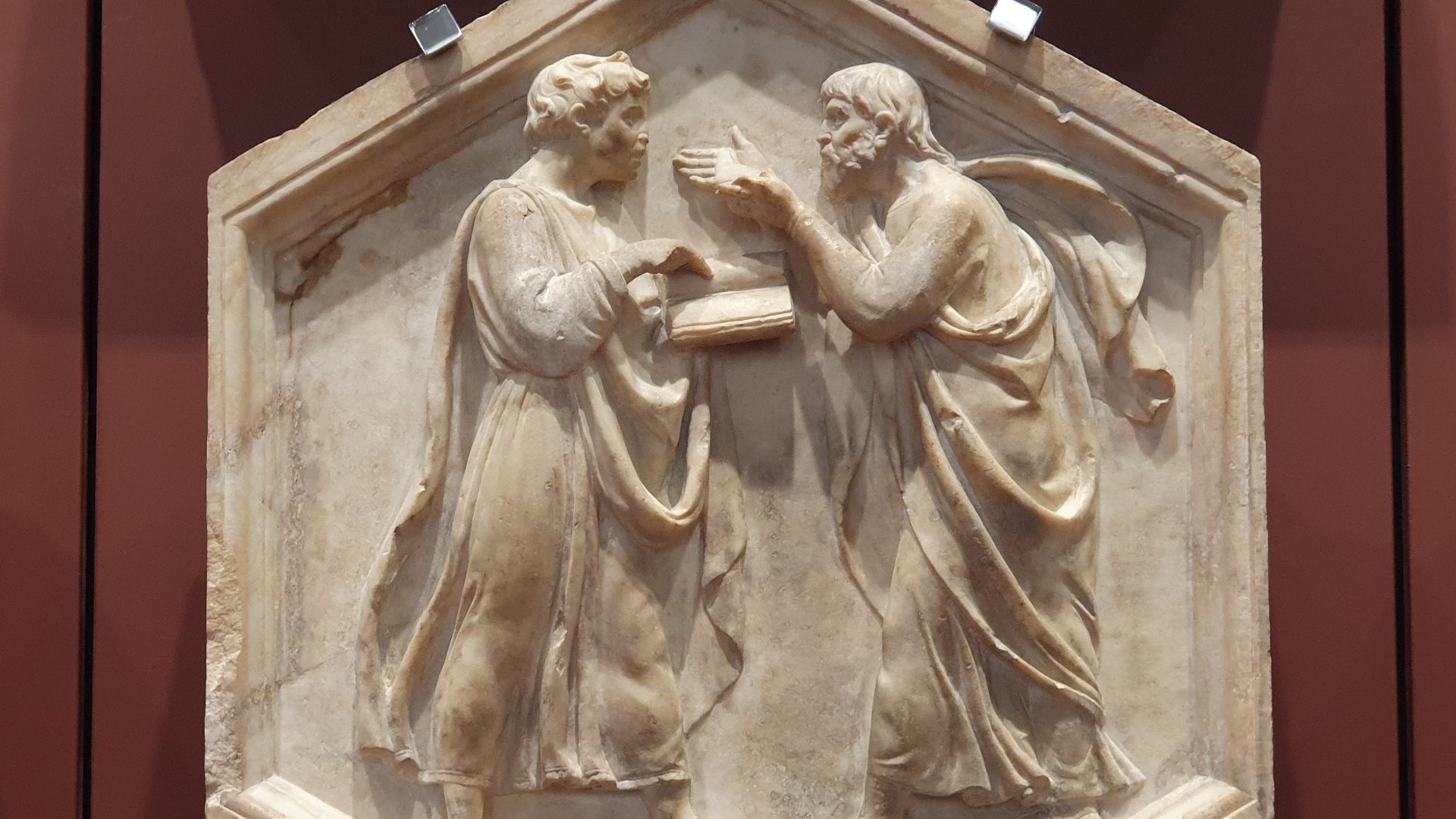 File:Plato and Aristotle dialectics by Luca della Robbia-Museo dell'Opera del Duomo-Florence.jpg