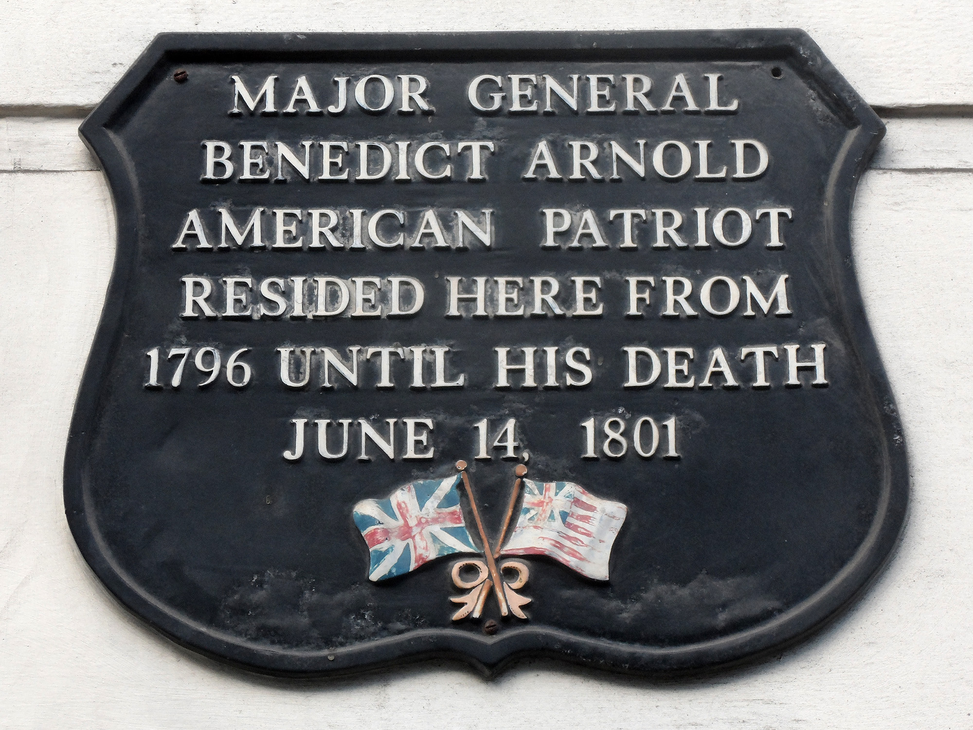 File:Major General Benedict Arnold, American patriot resided here from 1796 until his death June 14, 1801.jpg