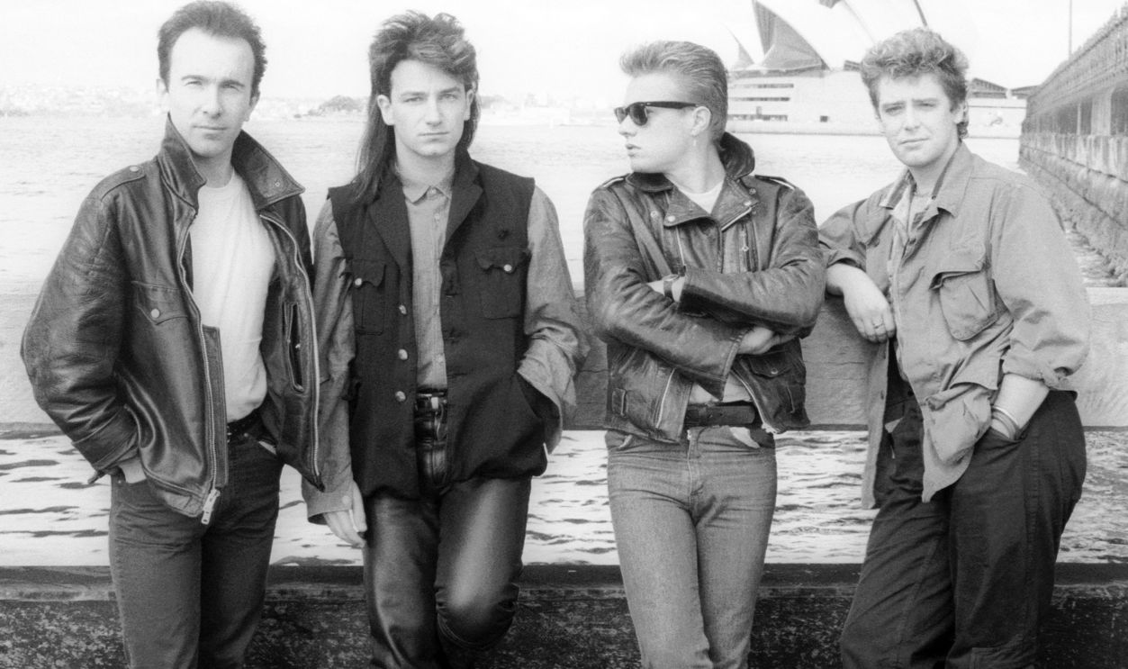 (L-R) The Edge, Bono, Larry Mullen Jr and Adam Clayton from the band 'U2' during their 'Unforgettable Fire' world concert tour in September, 1984 in Sydney, Australia.