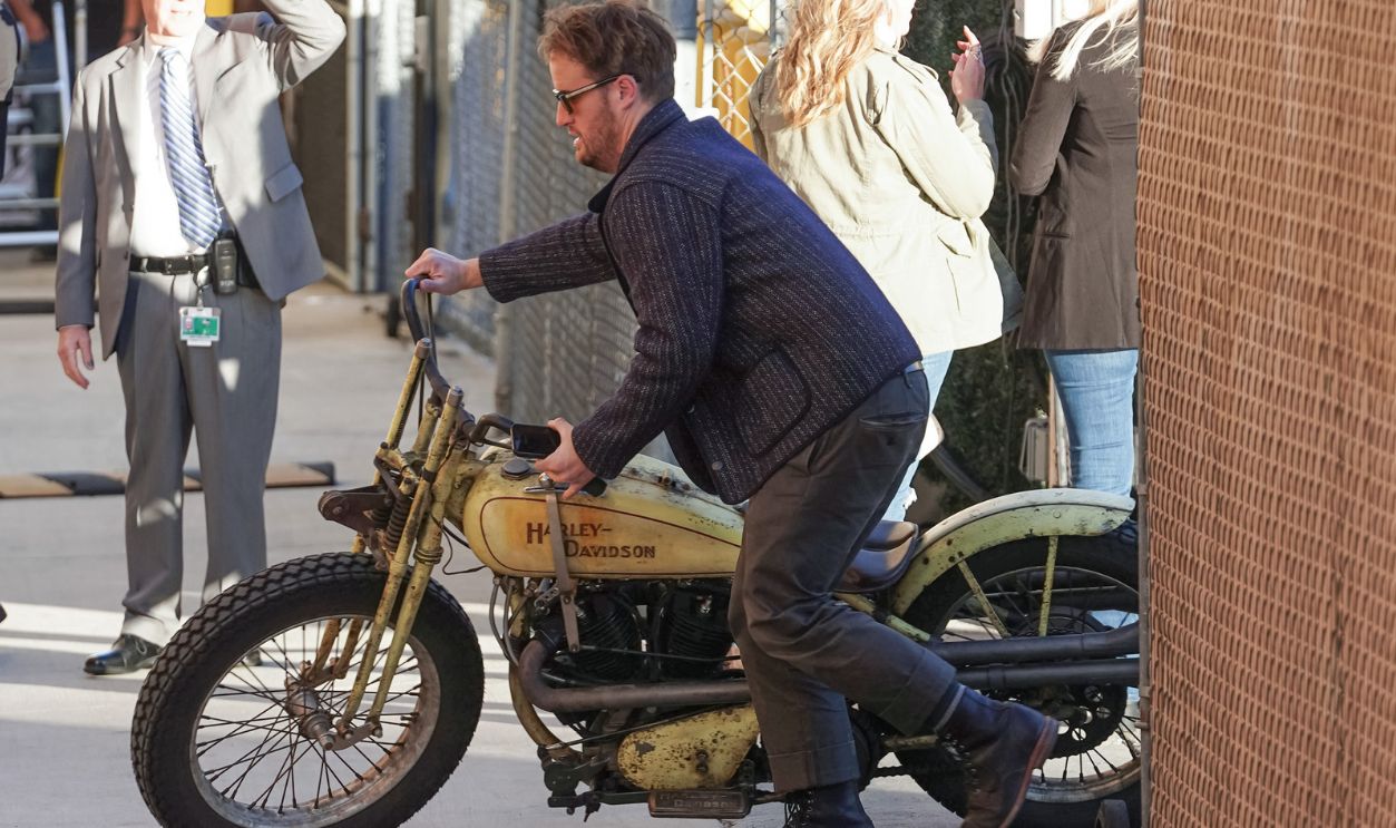 Jason Momoa's Harley-Davidson motorcycle at 'Jimmy Kimmel Live' on January 23, 2024 in Los Angeles, California.