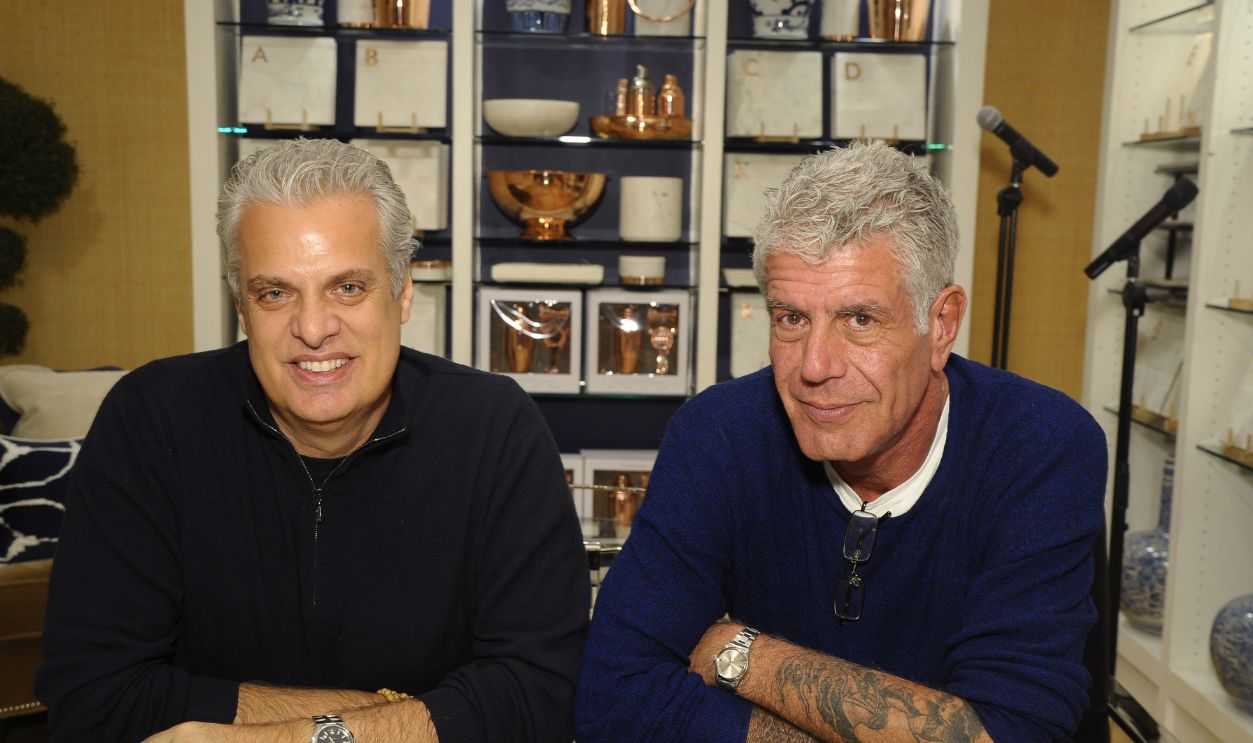 NEW YORK, NY - DECEMBER 02: Eric Ripert and Anthony Bourdain present their new Good & Evil dark chocolate bar as they attend Hey New York: Meet Anthony Bourdain + Eric Ripert at Williams-Sonoma Columbus Circle on December 2, 2016 in New York City. (Photo by Owen Hoffmann/Patrick McMullan via Getty Images)