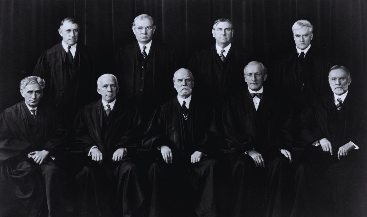 Gettyimages - 2669039, Supreme Court The members of the Supreme Court including Chief Justice Charles Evans Hughes (centre, front row) who defied President Franklin Delano Roosevelt's attempts to remove their veto, by adding younger members more sympathetic to his liberal New Deal legislation to the court.