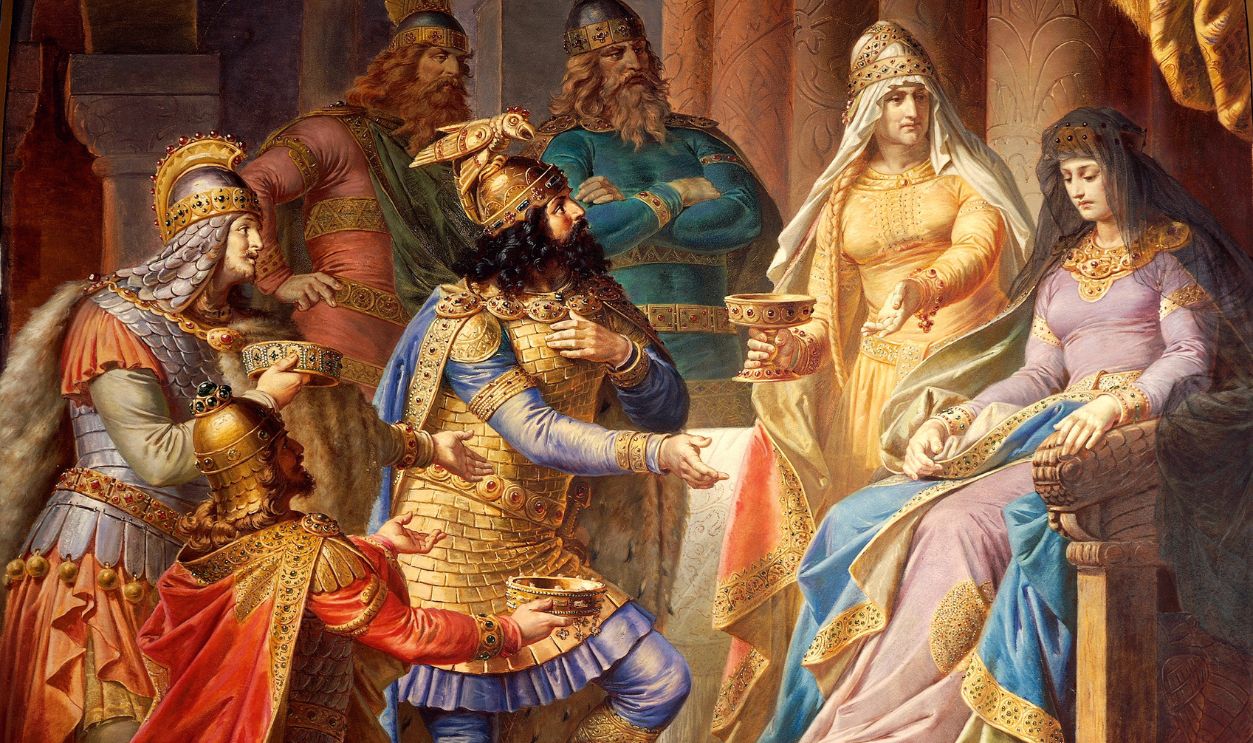 UNSPECIFIED - JULY 27: Attila the Hun, asks Gudrun to become his wife, from the cycle The Ring of the Nibelung, by Wilhelm Ernst Ferdinand Franz Hauschild (1827-1887). Neuschwanstein Castle, Fussen, Germany.