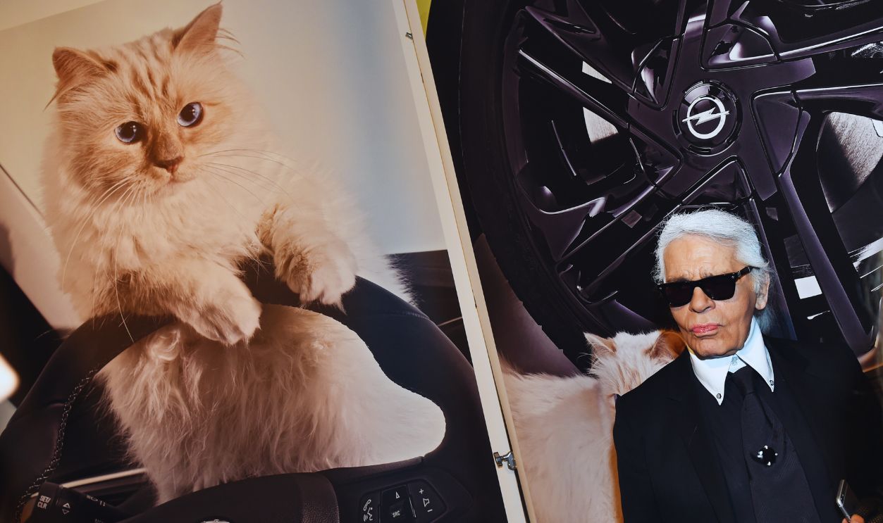 Gettyimages - 1037111626, Karl Lagerfeld presents Photo Calender featuring cat Choupette Fashion designer Karl Lagerfeld stands next to pictures of his Birman cat at the vernissage for his photo calender 'Corsa Karl and Choupette' at the Palazzo Italia in Berlin, Germany, 03 February 2015. For the calender, Lagerfeld took photos of his cat Choupette in and besides a car by Opel. 